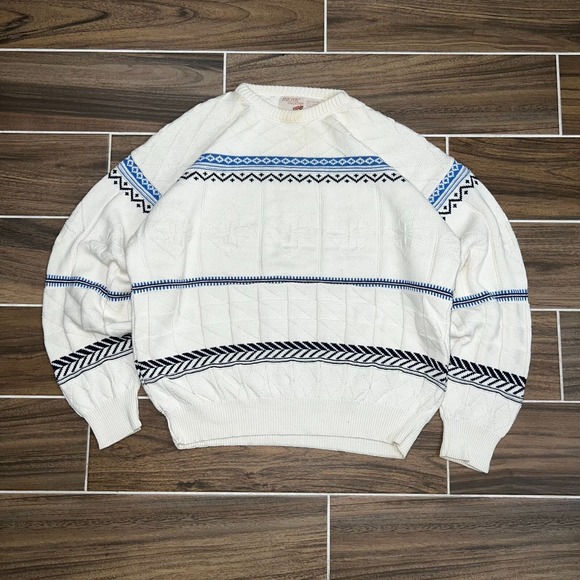 The Fox Collection Other - Vintage The Fox Collection Mens White Grandpa Old Money Geometric Sweater Size L